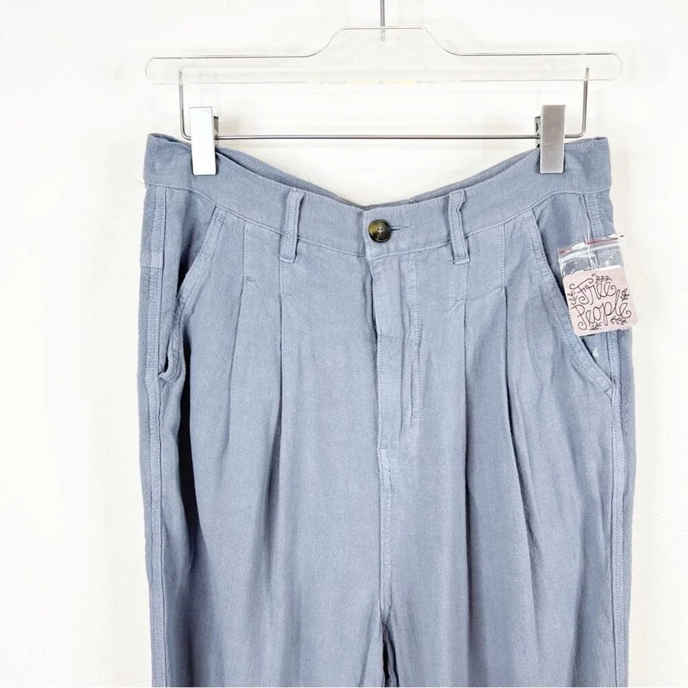NWT Free People Faded Love Linen Blend High Waist Pants 27 Blue